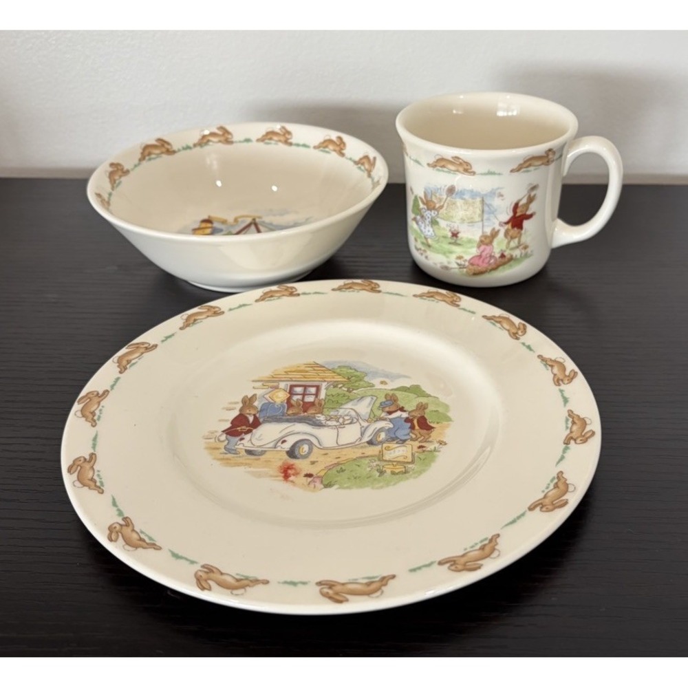 Bunnykins Royal Doulton Childrens Dishes Set Plate Bowl & Cup 3 Piece Rabbit